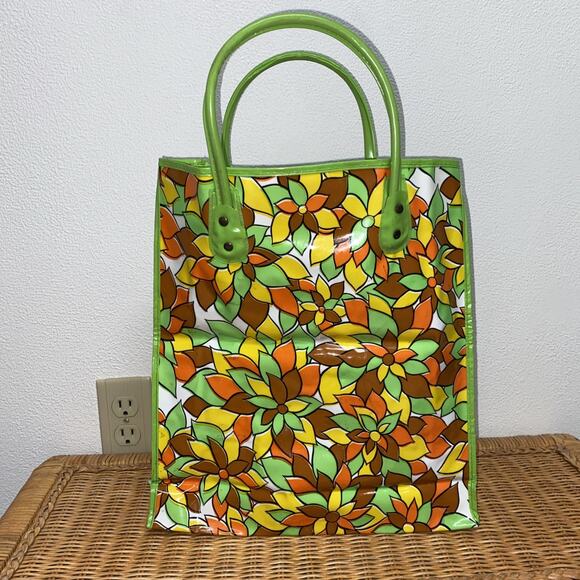 Vintage MCM 70's Vinyl Mod Flower Power Plastic Bag Groovy - Picture 1 of 8